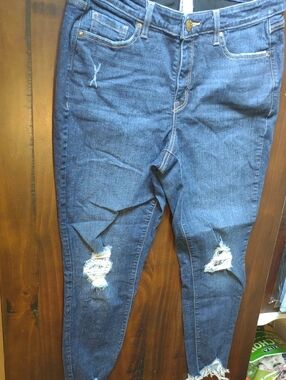 Lane Bryant Dark Blue Skinny Jeans with Distressed Knees